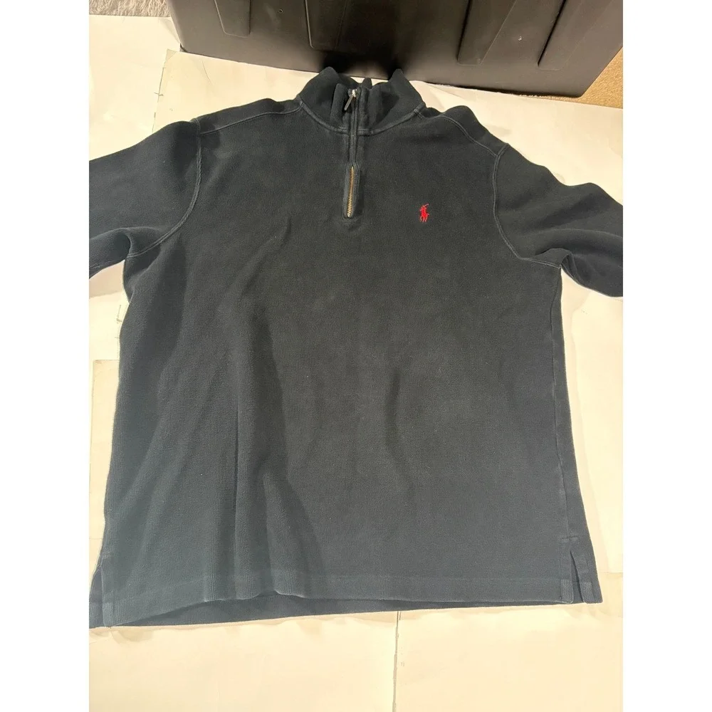 Polo Ralph Lauren XL Black Quarter Zip Sweater Pullover Red Pony Cotton Men